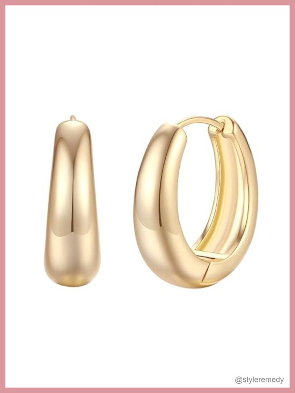 Teardrop Huggie 14K Gold Hoop Earrings Small Chunky Hypoallergenic Lightweight